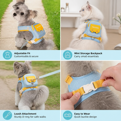 Adjustable Pet Harness with Storage Backpack for Small Dogs and Cats