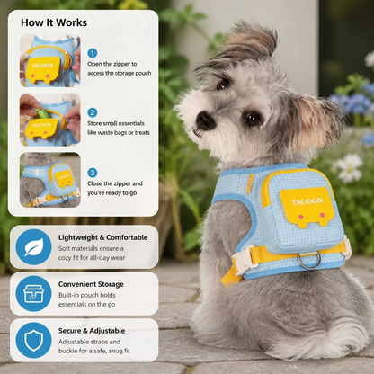Adjustable Pet Harness with Storage Backpack for Small Dogs and Cats
