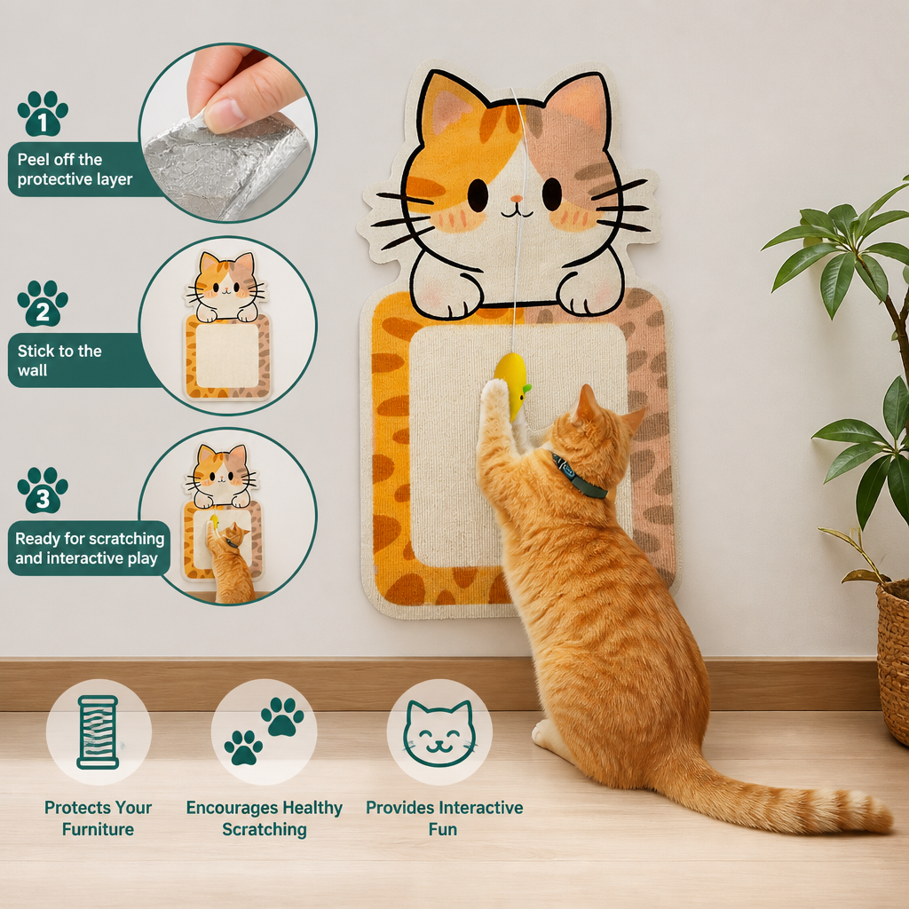 2-in-1 Wall-Mounted Cat Scratcher & Interactive Play Toy