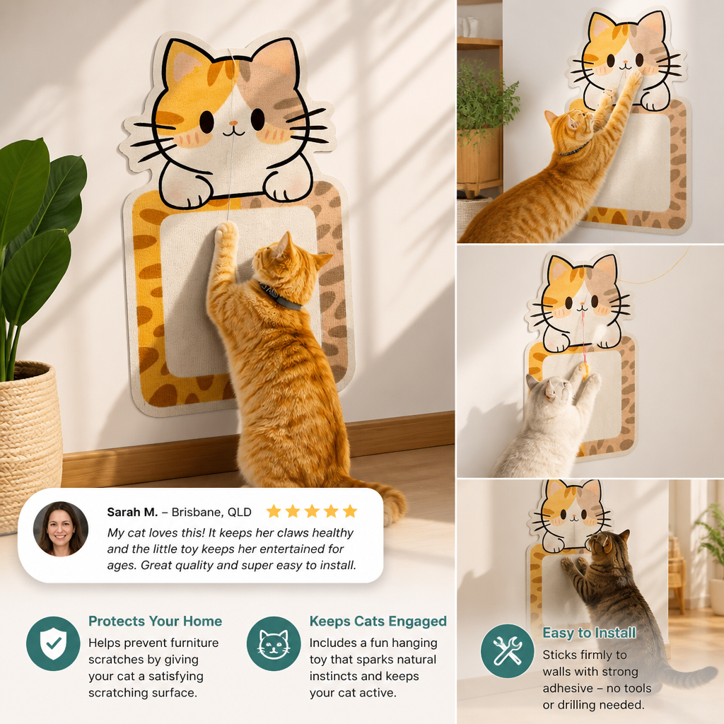 2-in-1 Wall-Mounted Cat Scratcher & Interactive Play Toy