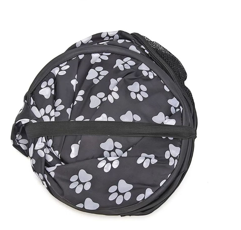 Foldable Fabric Dog Crate with Paw Print Pattern - Portable and Well-Ventilated