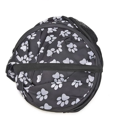 Foldable Fabric Dog Crate with Paw Print Pattern - Portable and Well-Ventilated