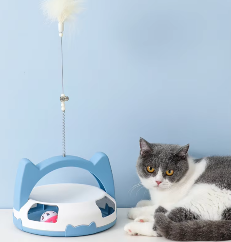 Interactive Cat Toy with Feathers and Rolling Ball for Active Indoor Cats