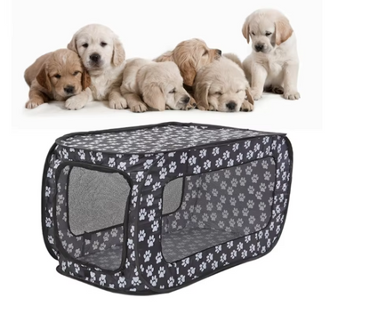 Foldable Fabric Dog Crate with Paw Print Pattern - Portable and Well-Ventilated