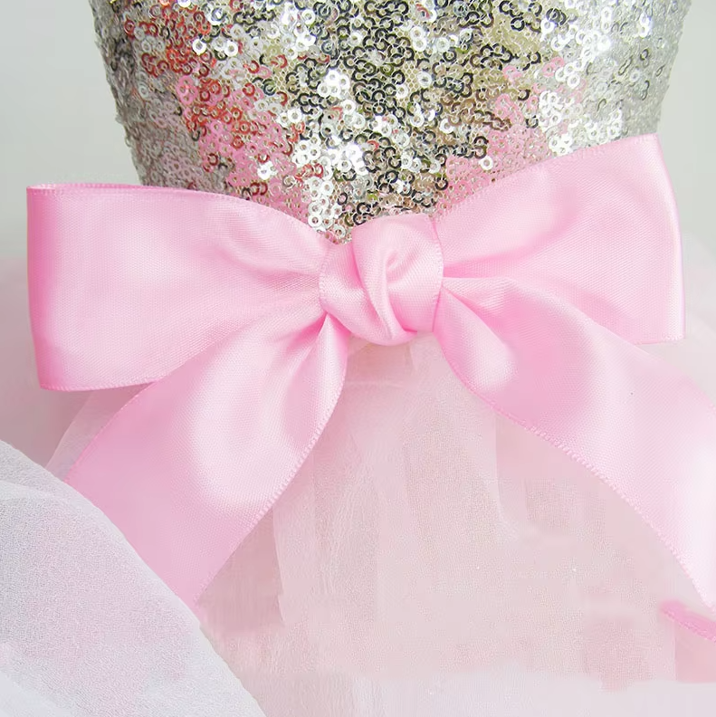 Elegant Dog Dress with Sequins and Tulle Skirt in 2 Colours