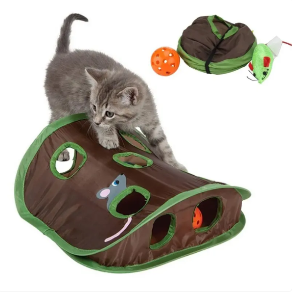 Cat Tent with Toys - Interactive Cave with Mice and Balls for Cats