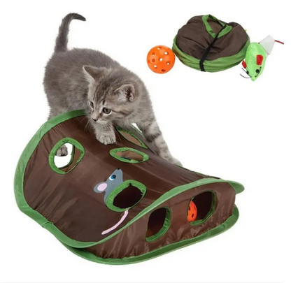 Cat Tent with Toys - Interactive Cave with Mice and Balls for Cats