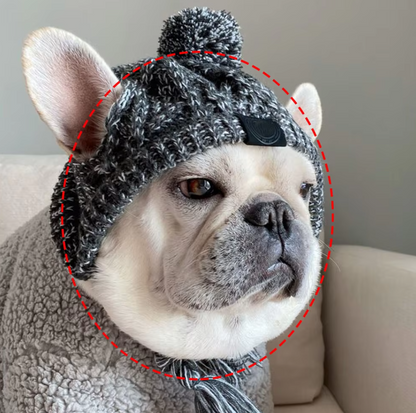Knitted Hat for Pets with Pom-Pom and Twisted Pom-Poms in Pink