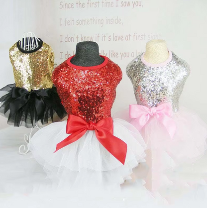 Elegant Dog Dress with Sequins and Tulle Skirt in 2 Colours