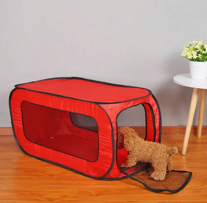 Foldable Fabric Dog Crate with Paw Print Pattern - Portable and Well-Ventilated