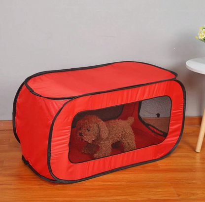 Foldable Fabric Dog Crate with Paw Print Pattern - Portable and Well-Ventilated