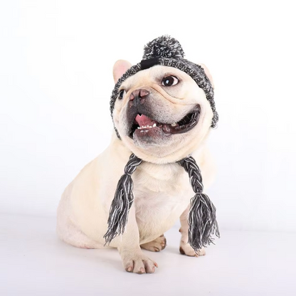Knitted Hat for Pets with Pom-Pom and Twisted Pom-Poms in Pink