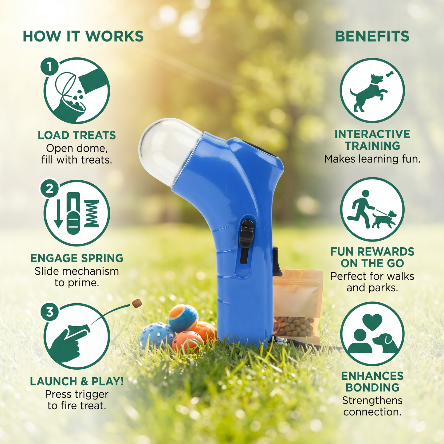 Treat Launcher, Dog Treat Feeder, Pet Training Reward Tool, Outdoor Interactive Toy