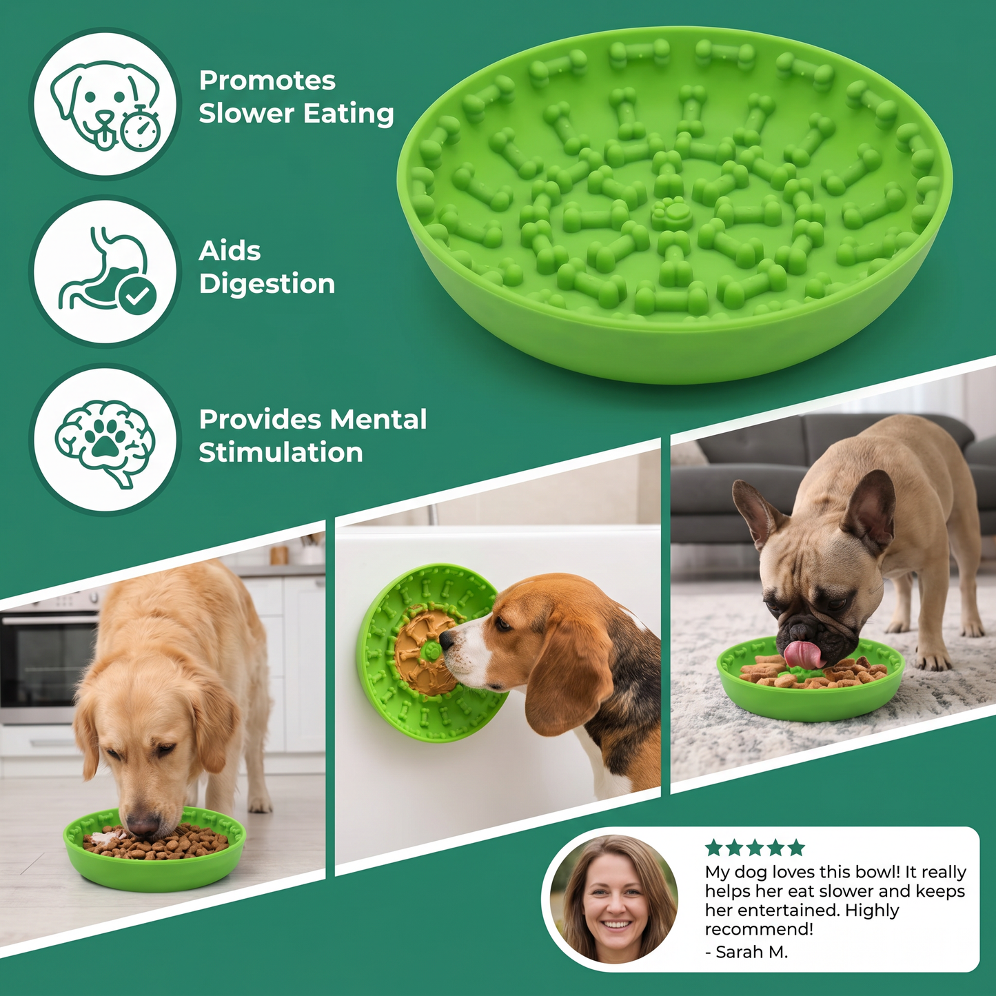 Slow Feeder Bowl for Dogs – Food-Grade Silicone Lick Mat with Suction Cups