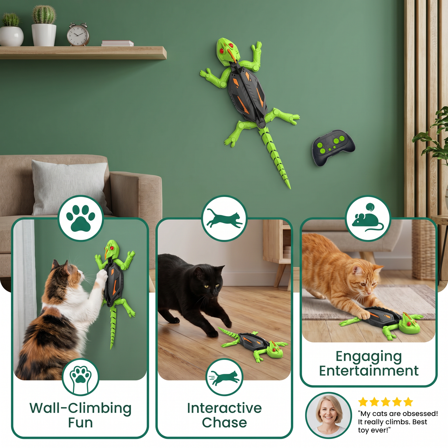 Remote Control Wall Climbing Lizard Toy for Cats