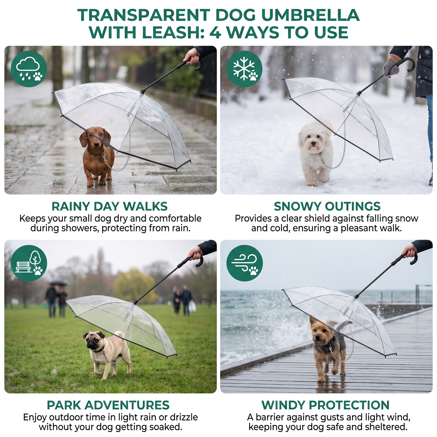 Transparent Dog Umbrella with Leash for Small Dogs