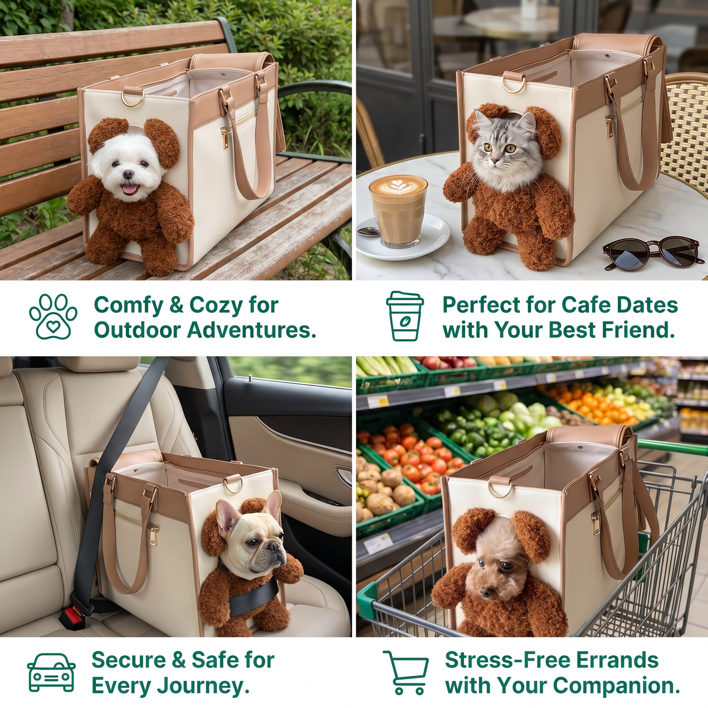 Pet Carrier Tote Bag with Teddy Bear Peek-a-Boo Window