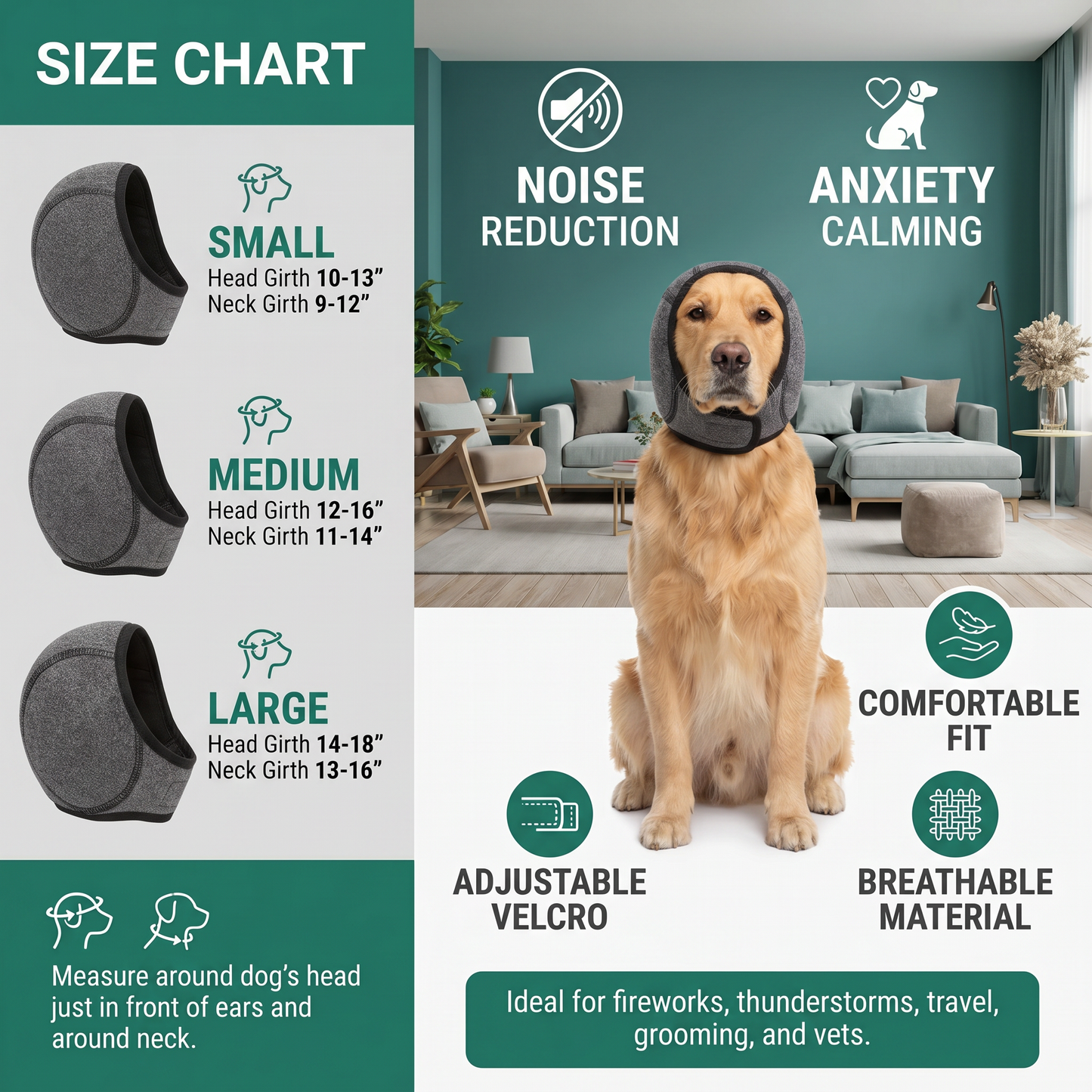 Protection Dog Ear Muffs Noise-Reducing & Anxiety-Calming Ear Cover