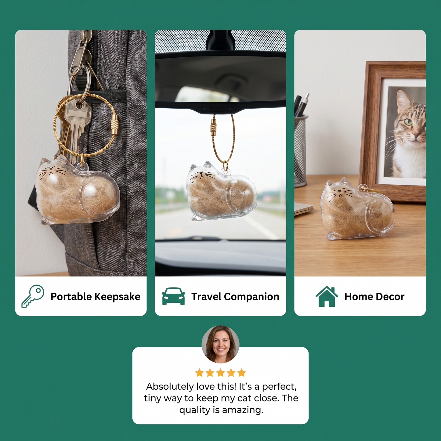 Cute Transparent Cat Hair Capsule Keychain & Keepsake