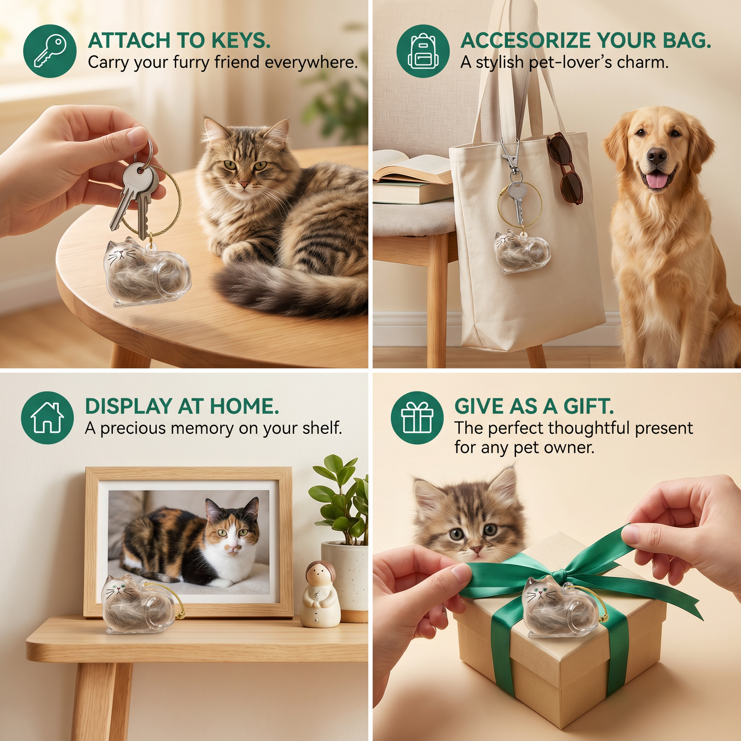 Cute Transparent Cat Hair Capsule Keychain & Keepsake