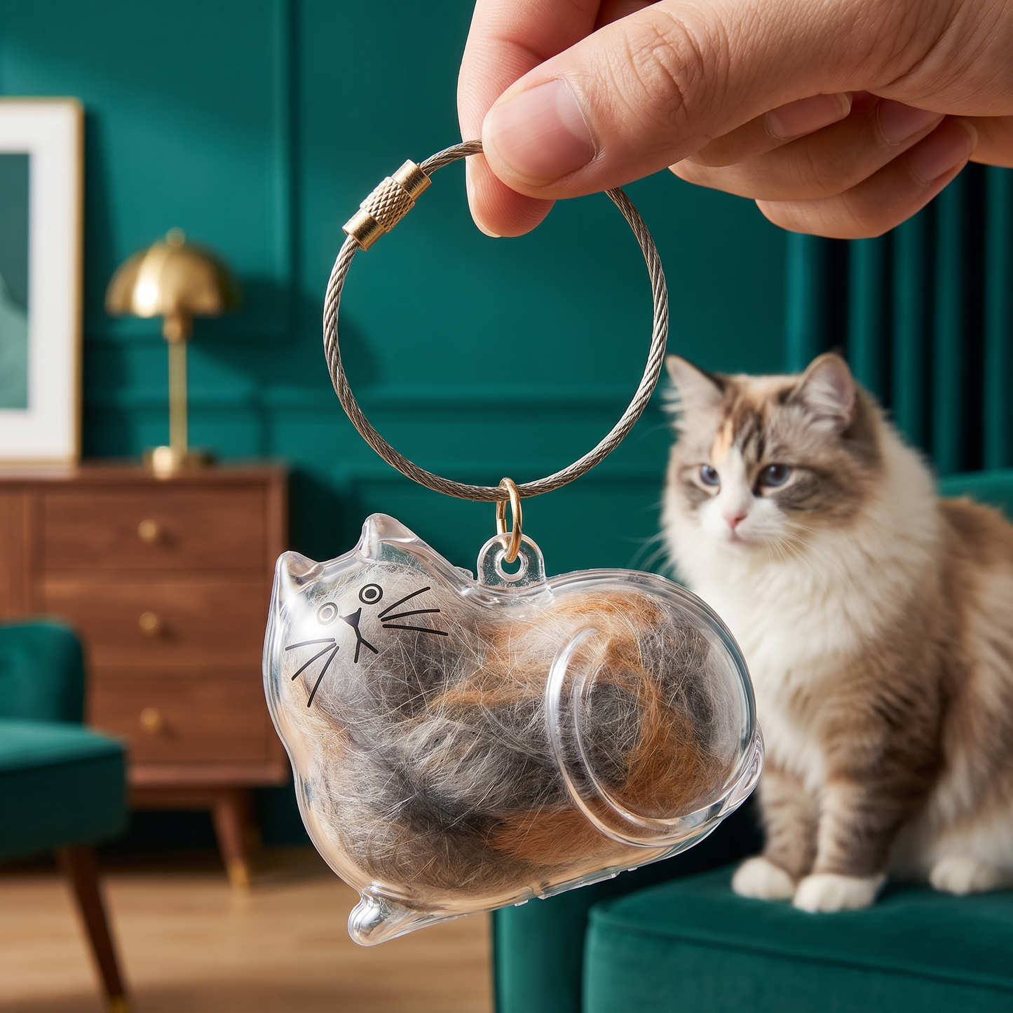Cute Transparent Cat Hair Capsule Keychain & Keepsake