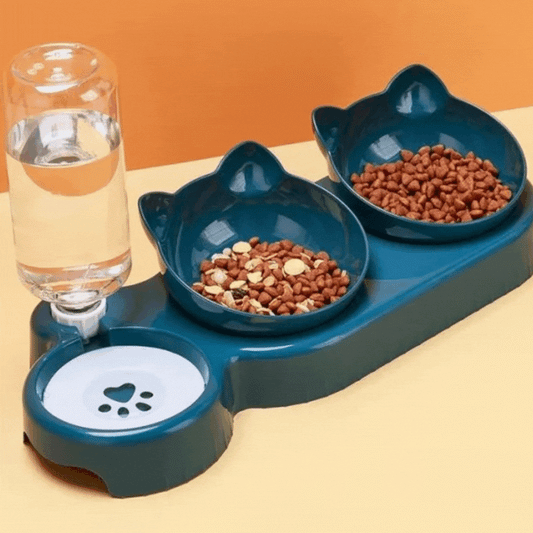 Multi-Purpose Cat Bowl with 3 Bowls – Non-Slip Design for Water, Snacks, and Food