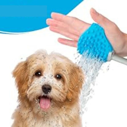 Dog Shower Glove with Integrated Brush and Hose Connector