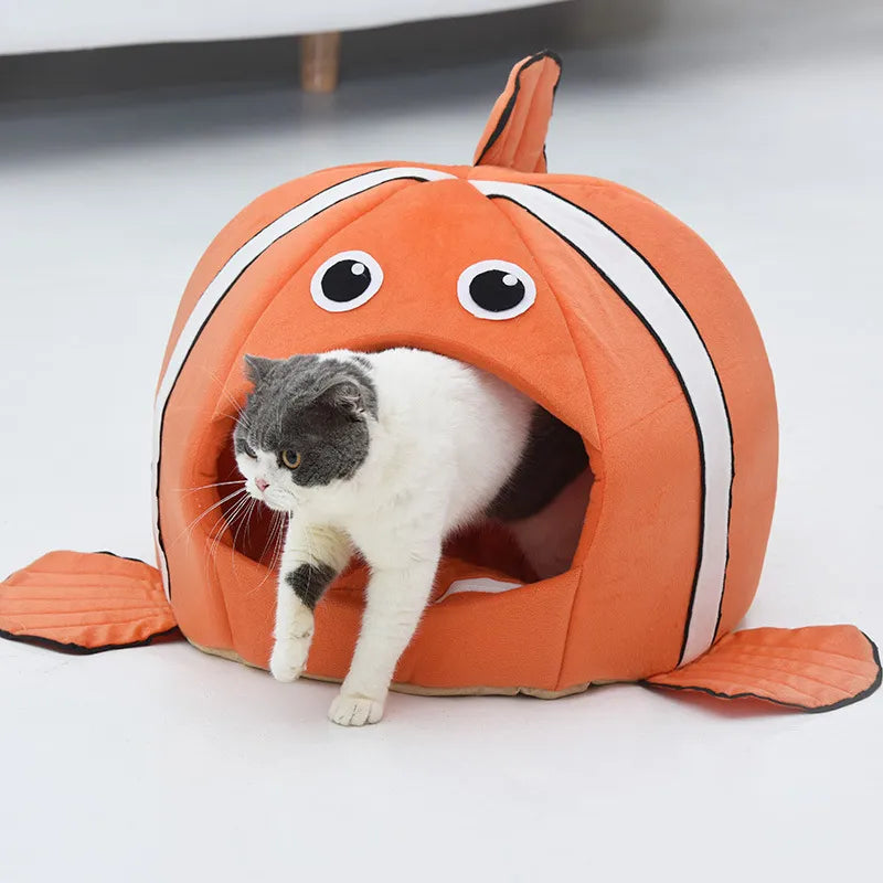 Our Cozy Cat Nest with Fish Design - Plush Bed for Cats for Comfortable Resting Breaks