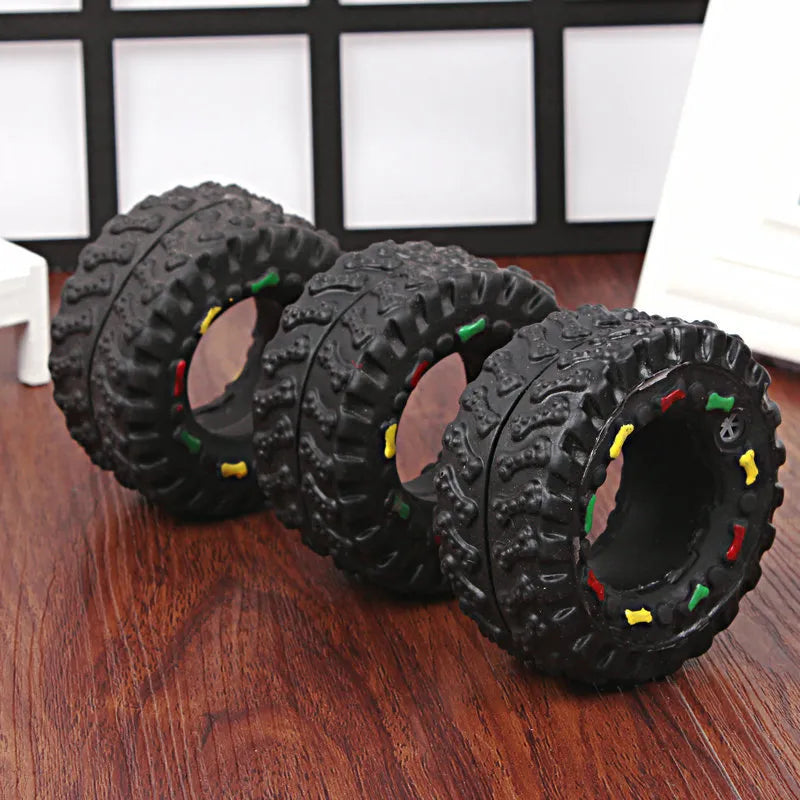 Durable Dog Toy in the Shape of a Tire with Chewable Structure and Colourful Details
