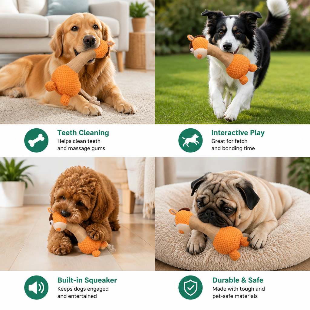 Durable Cotton Rope Teeth Cleaning Plush Dog Toy with Squeaker