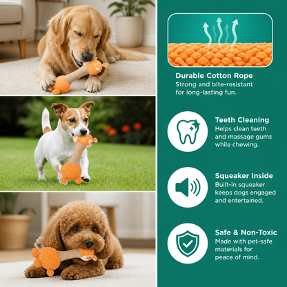 Durable Cotton Rope Teeth Cleaning Plush Dog Toy with Squeaker