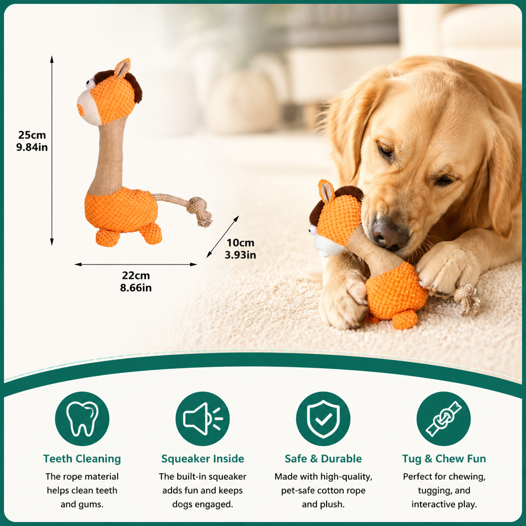 Durable Cotton Rope Teeth Cleaning Plush Dog Toy with Squeaker