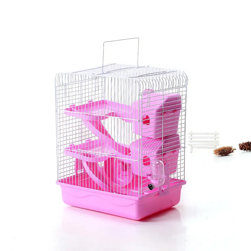 Hamster Cage with Levels and Water Bottle - Compact Cage for Rodents
