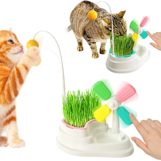 Interactive Cat Toys – Pinwheel with Ball and Grass Base to Stimulate the Mind