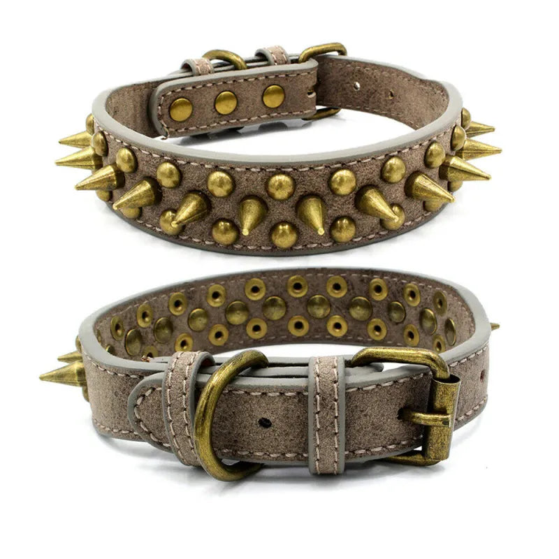 Leather Dog Collar with Rivets and Spikes in 3 Colours