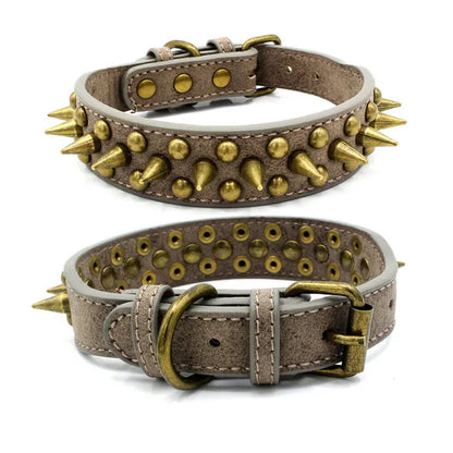 Leather Dog Collar with Rivets and Spikes in 3 Colours