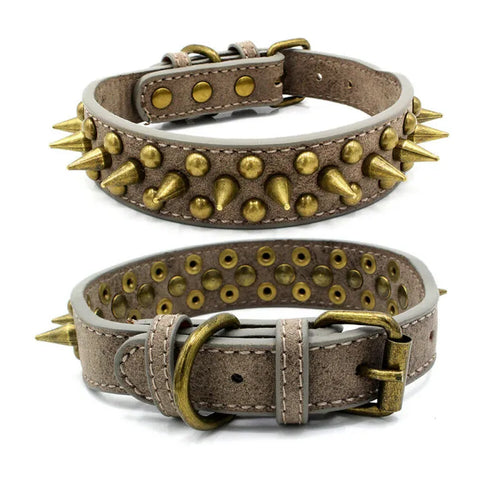 Leather Dog Collar with Rivets and Spikes in 3 Colours