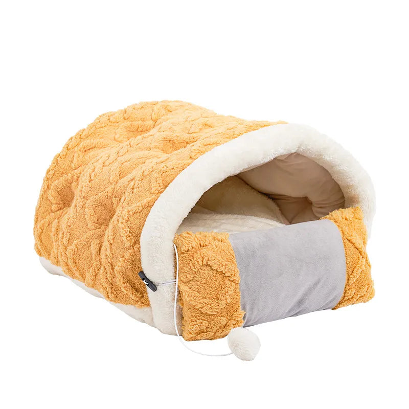 Cushion-Shaped Cat Bed with Toys for Comfortable Breaks