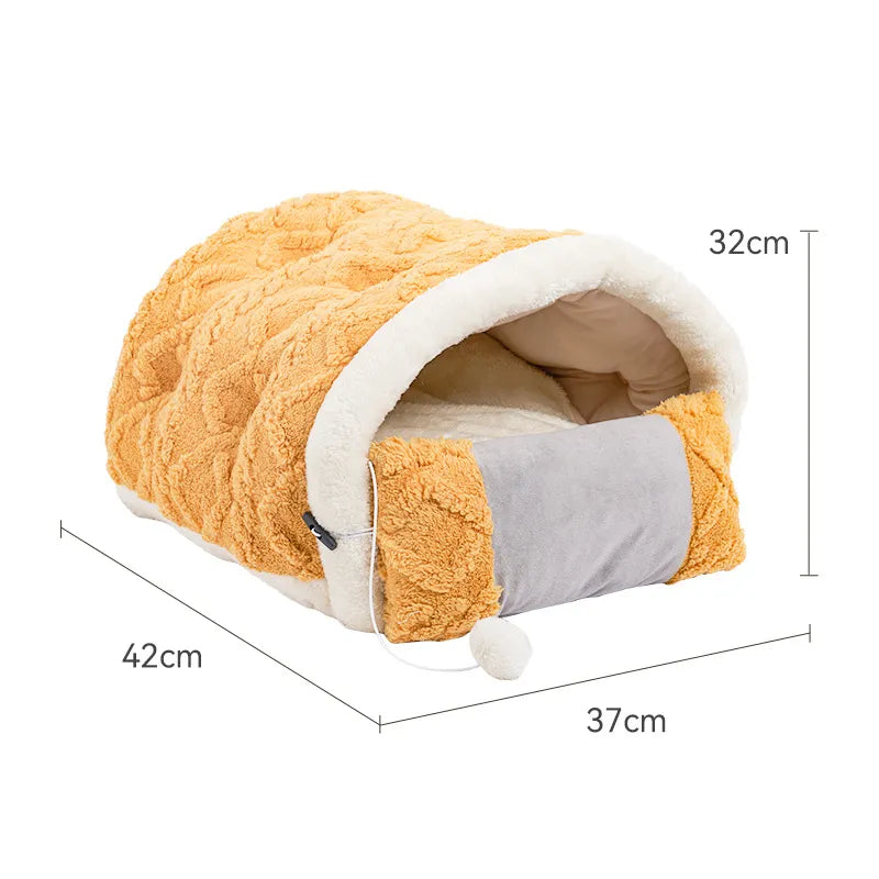 Cushion-Shaped Cat Bed with Toys for Comfortable Breaks