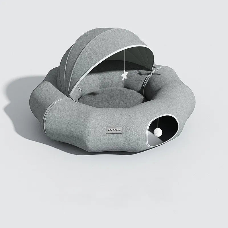 Cozy Bed for Cats and Small Dogs with Removable Roof and Toys