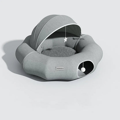 Cozy Bed for Cats and Small Dogs with Removable Roof and Toys