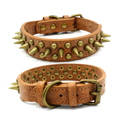 Leather Dog Collar with Rivets and Spikes in 3 Colours