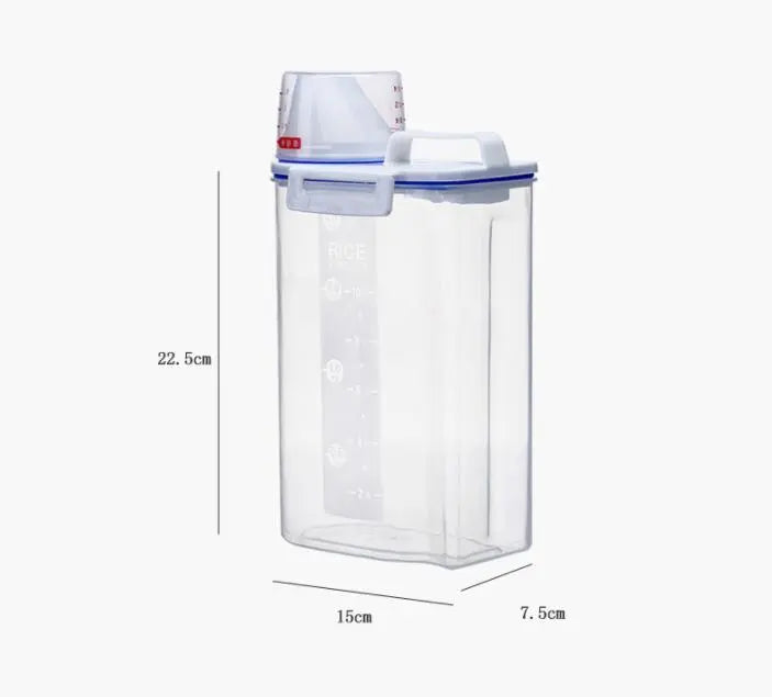 Airtight Container for Rice and Dry Food with Measuring Cup and Carry Handle