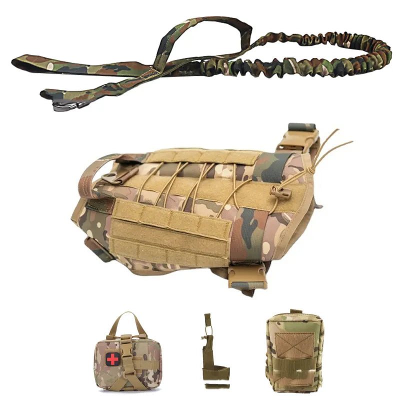 Tactical Dog Harness with Pockets and Leash for Training and Outdoor Use