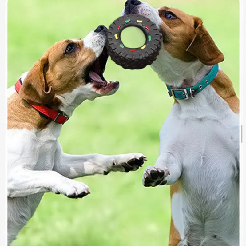 Durable Dog Toy in the Shape of a Tire with Chewable Structure and Colourful Details
