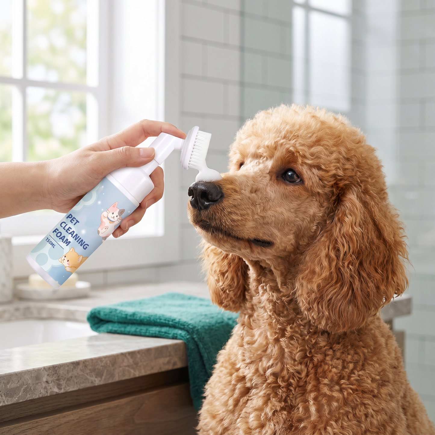 Gentle Waterless Paw Cleansing Foam with Brush for Dogs