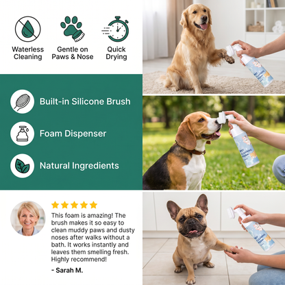Gentle Waterless Paw Cleansing Foam with Brush for Dogs