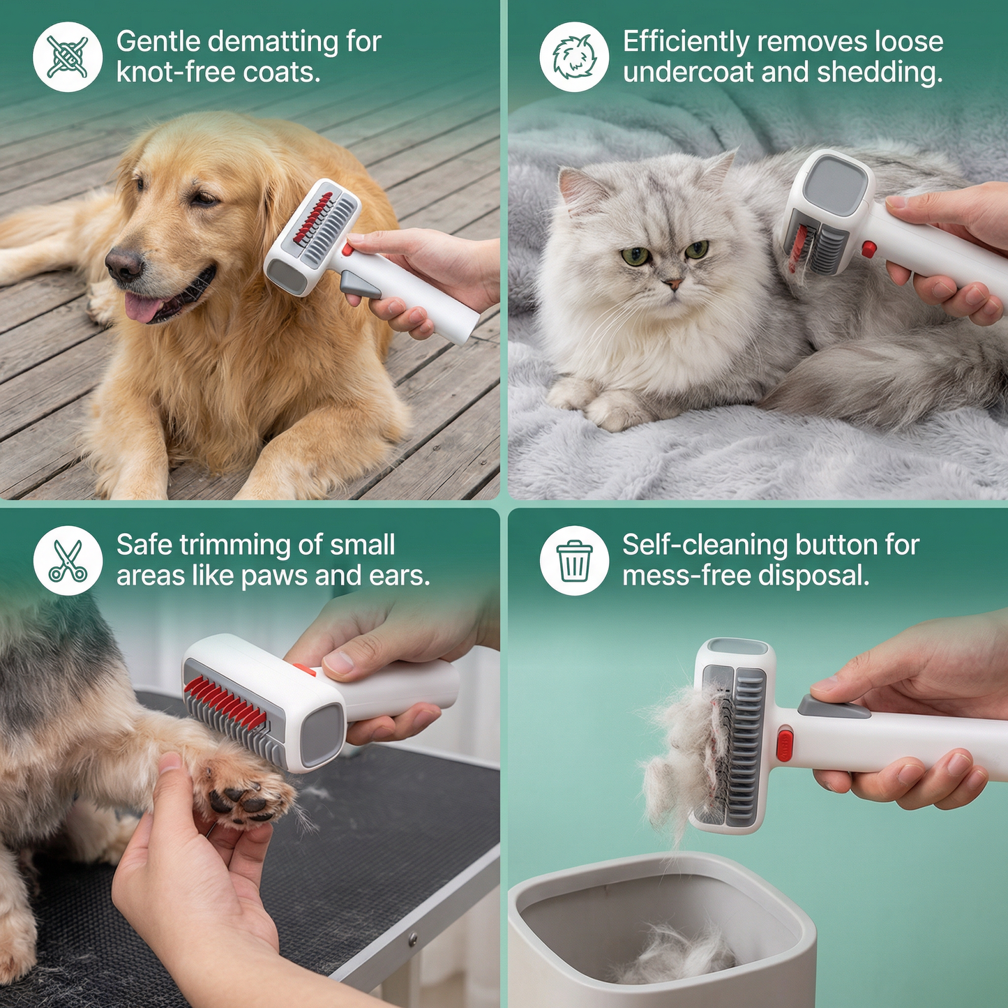 2-in-1 Pet Grooming & Trimming Brush – Dematting & Undercoat Comb for Long & Short Hair