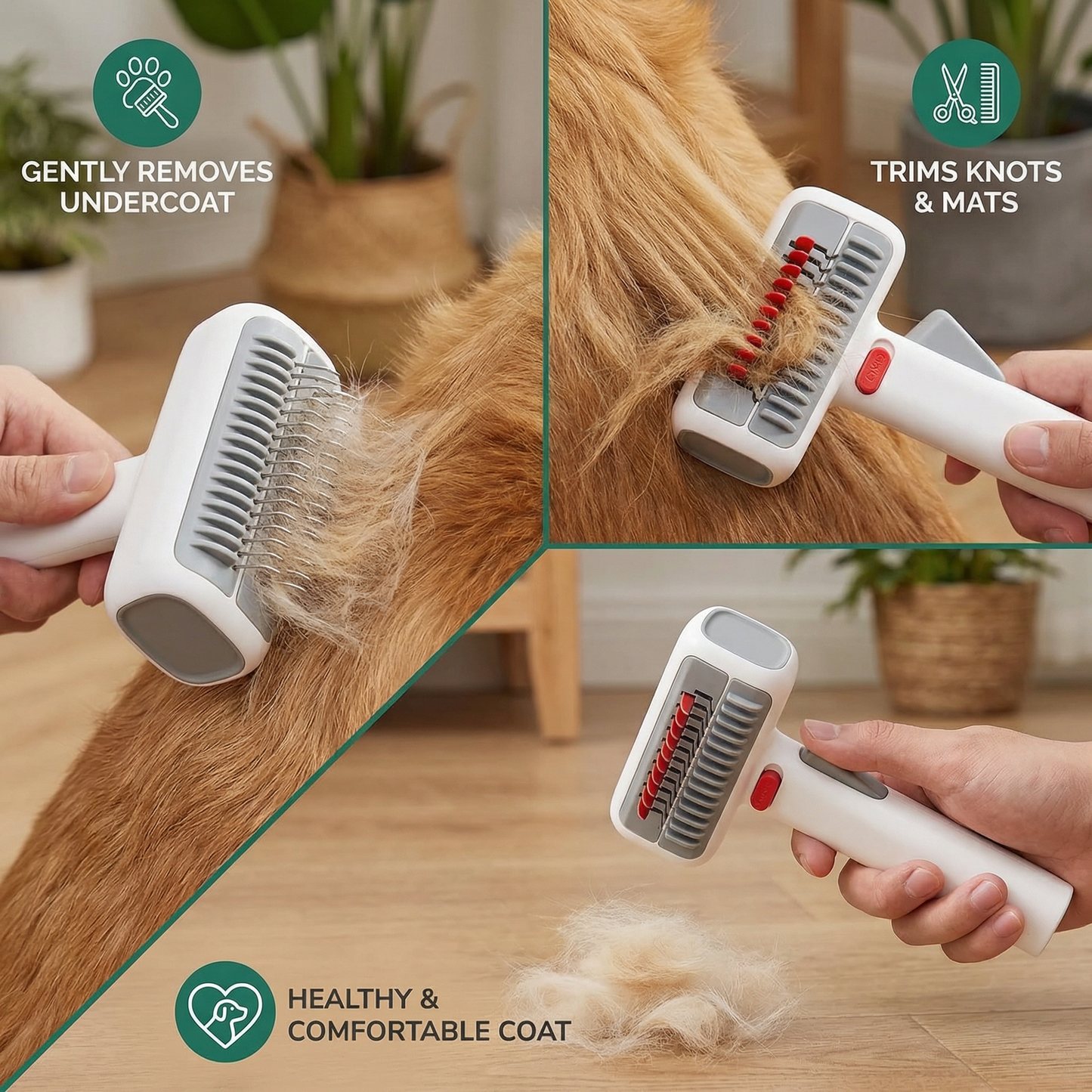 2-in-1 Pet Grooming & Trimming Brush – Dematting & Undercoat Comb for Long & Short Hair
