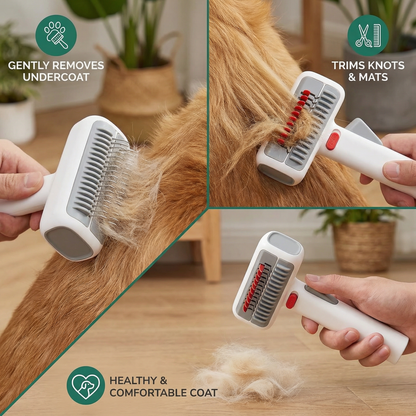 2-in-1 Pet Grooming & Trimming Brush – Dematting & Undercoat Comb for Long & Short Hair